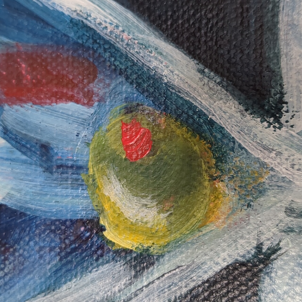 New Painting Abstract Martini Glasses Still Life Original Acrylic Signed Canvas - Picture 7 of 12